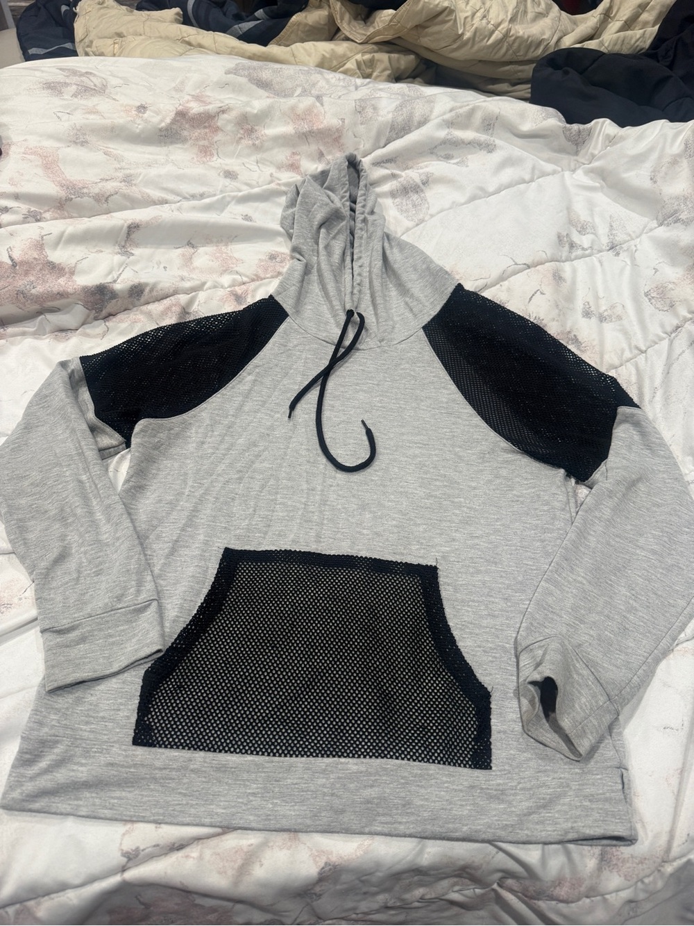 Material Girl Gray Hoodie with Black Mesh Accents